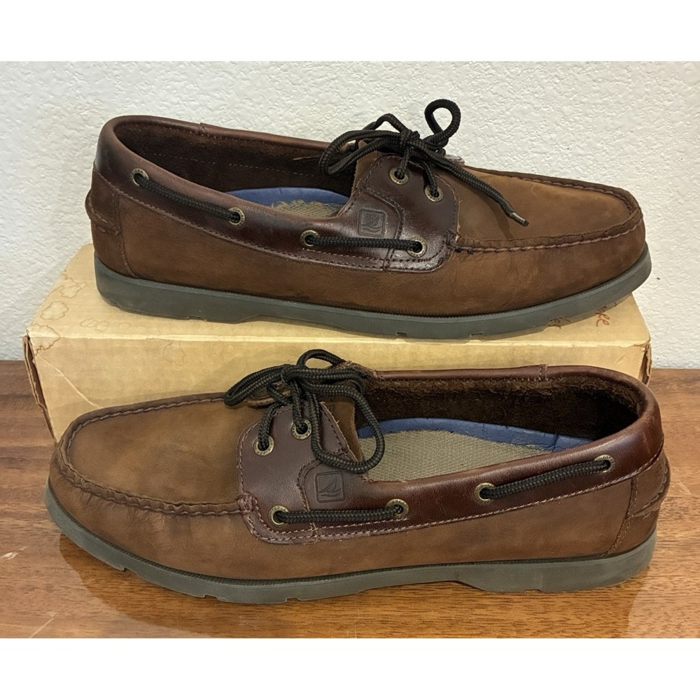 Sperry Top Sider Leeward 2-Eye Boat Shoes Men 10.5M Casual Lace Up Leather Brown